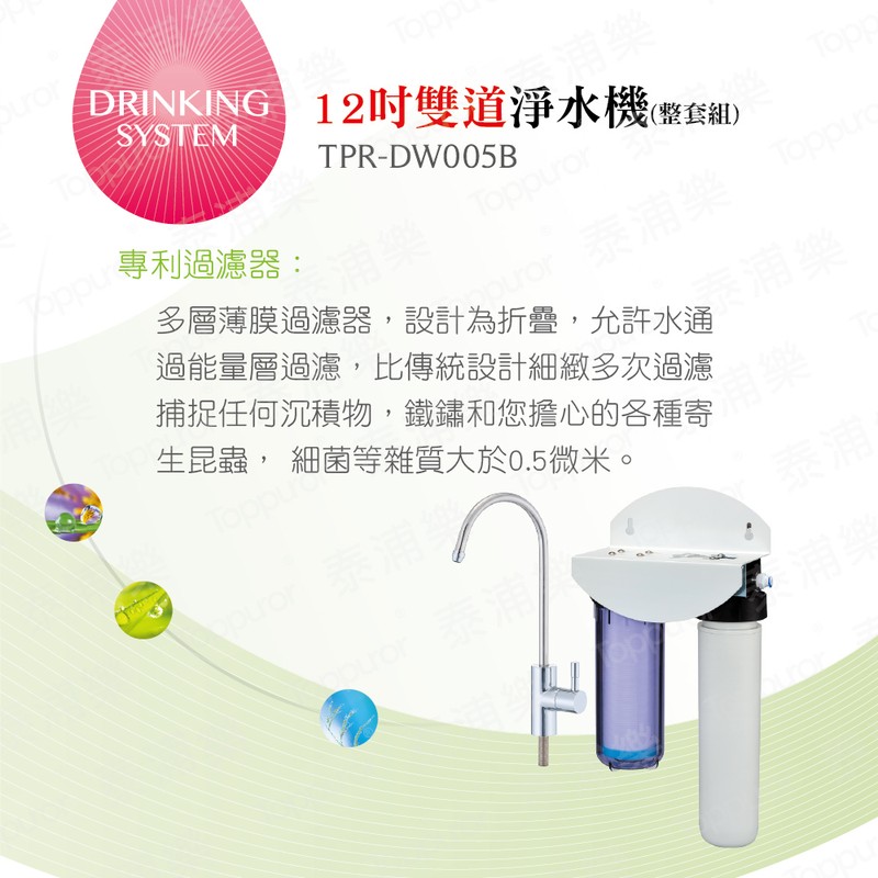 泰浦樂 12吋雙道生飲淨水機(整套組) TPR-DW005B
