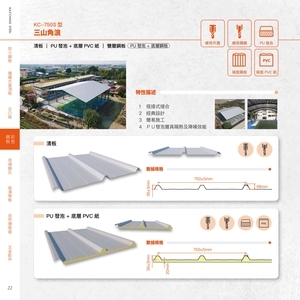 彩色鋼板－三山角浪(清板 ／PU發泡 + 底層PVC紙／雙層鋼板(PU發泡 + 底層鋼板))１ , 高勤鋼品